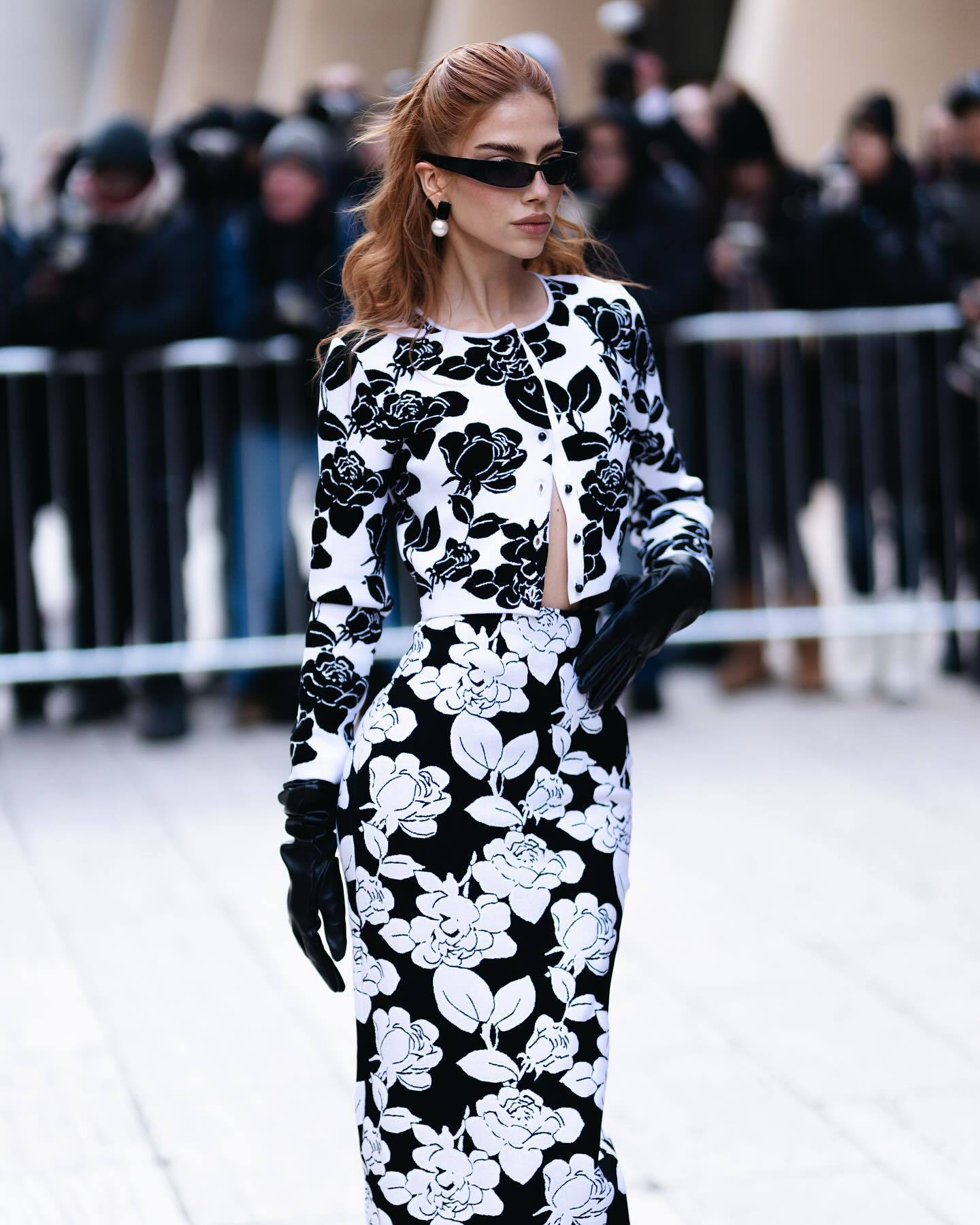knit floral jacquard midi pencil cardigan skirt set