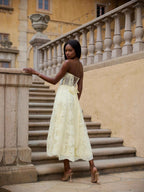 Amanda Yellow European American Style Sexy Backless Tie-Wrap Dress