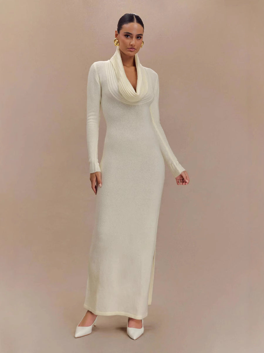 Flowering Girl Women white drop-collar long-sleeved knitted dresses