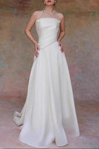 Lydia White French Satin Strapless maxi Train Welcome Gown