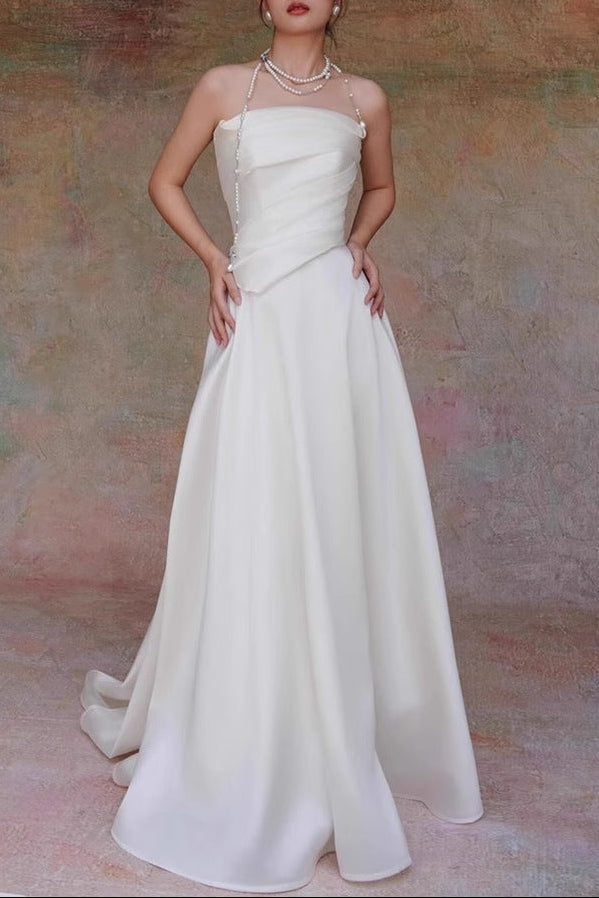 Flowering Girl Women Lydia White French Satin Strapless Maxi Train Welcome Gown