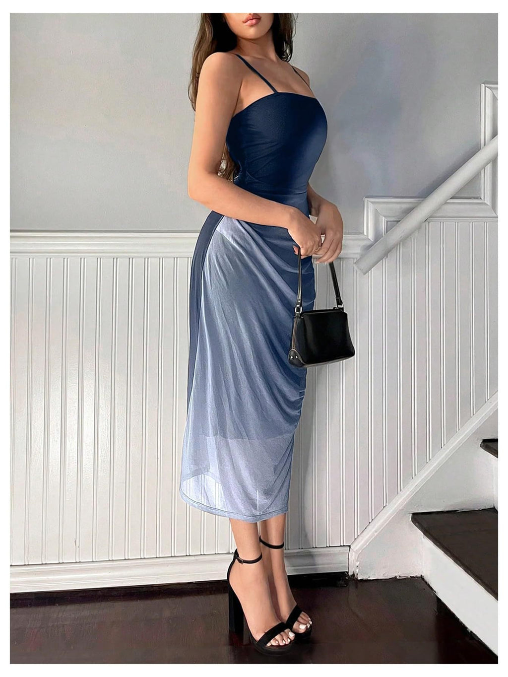 Flowering Girl Women black Mesh Suspender Backless Dress