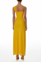 Flowering Girl Women One-Shoulder Flower a-Line Maxi Dress In Yellow