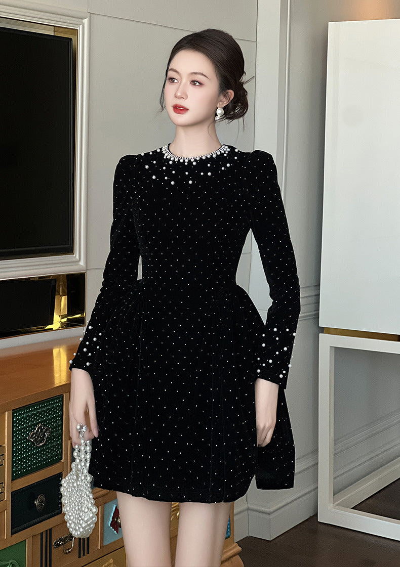 sheila black Beaded rhinestone-embellished flared mini dress