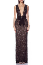Flowering Girl Women Rebecca Bow Sequin Embellished v Neck Maxi Dress In Black