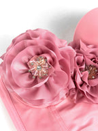 Flowering Girl Women Flower Tassel fishbone Corset in pink