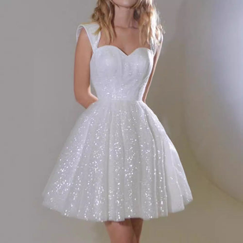 Flowering Girl Women Amity White Sexy Sequined Short Princess Evening Gown Mini Dress
