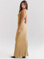 Flowering Girl Women glod Knitted Turtleneck Sleeveless maxi Dress