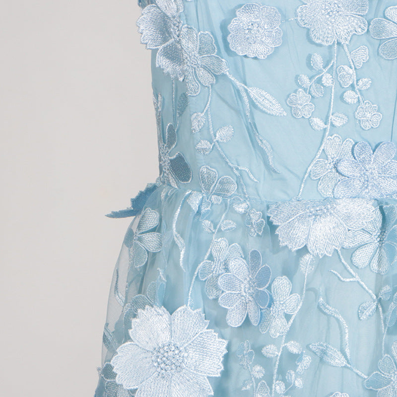 Flowering Girl Women Selene 3D flower Tiered Maxi Dress In Blue