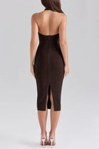 Flowering Girl Women Chocolate Halter Bodycon Midi Bandage Dress