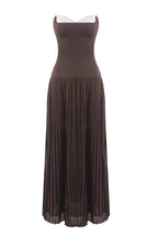 nelly pleated detail strapless maxi dress in brown