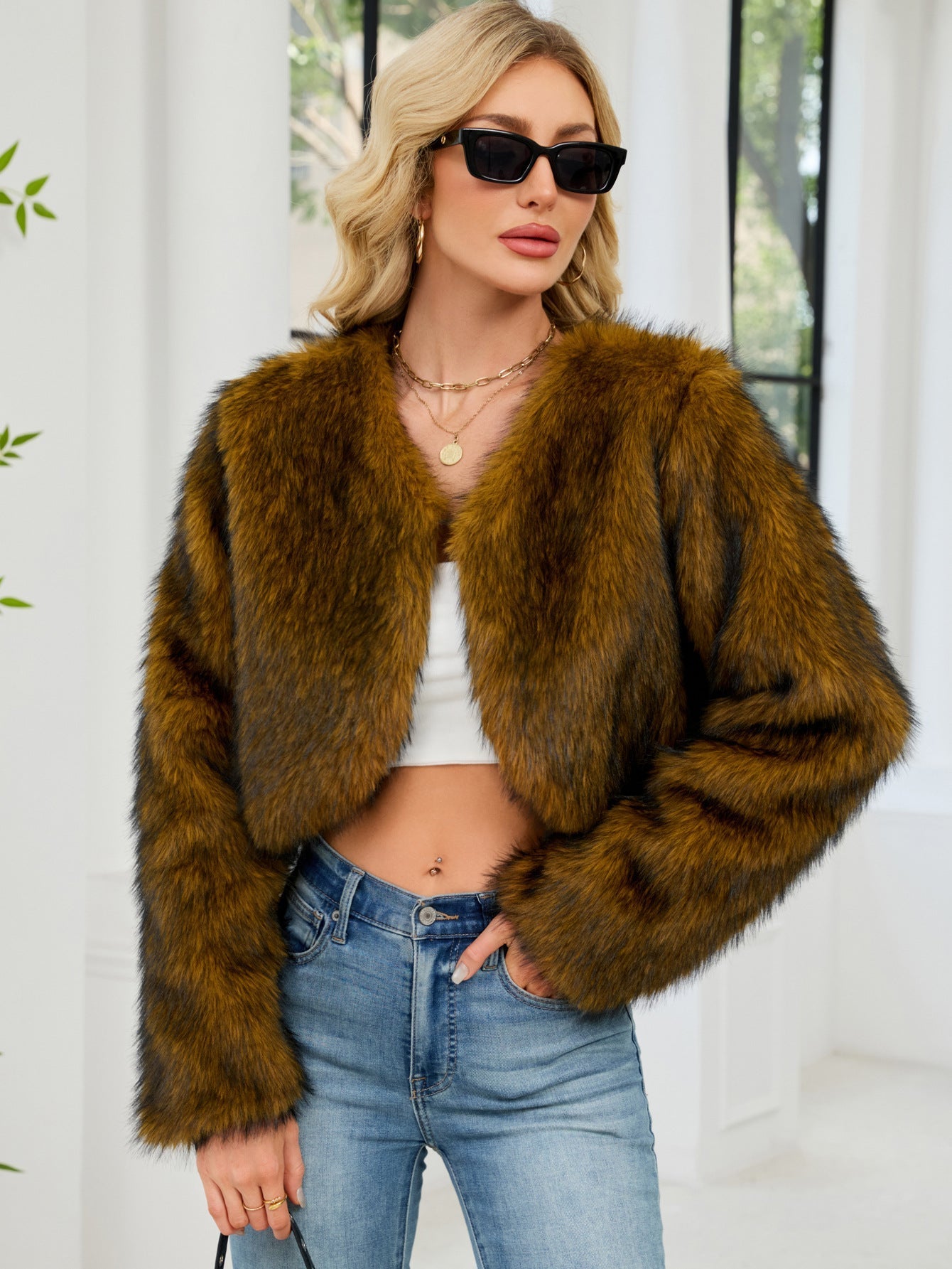 Flowering Girl Women victoria Imitation Fur Top Short Jacket