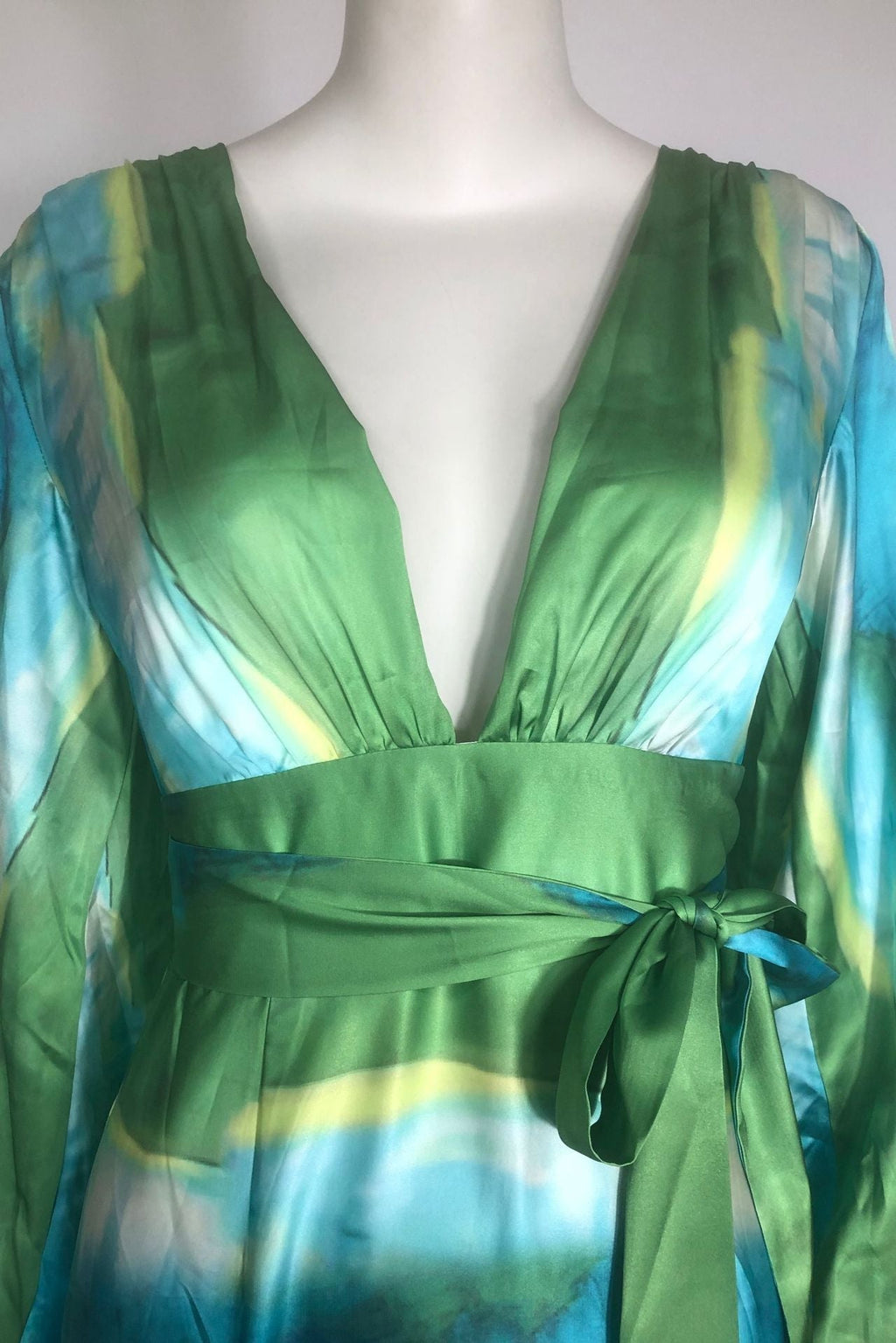 Flowering Girl Women Green Multicolor Floral Print Puff Sleeve Maxi Dress