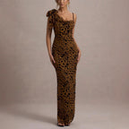Flowering Girl Women Leopard print slip maxi dress