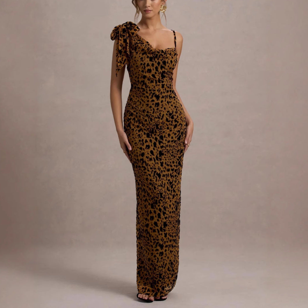 Flowering Girl Women Leopard print slip maxi dress