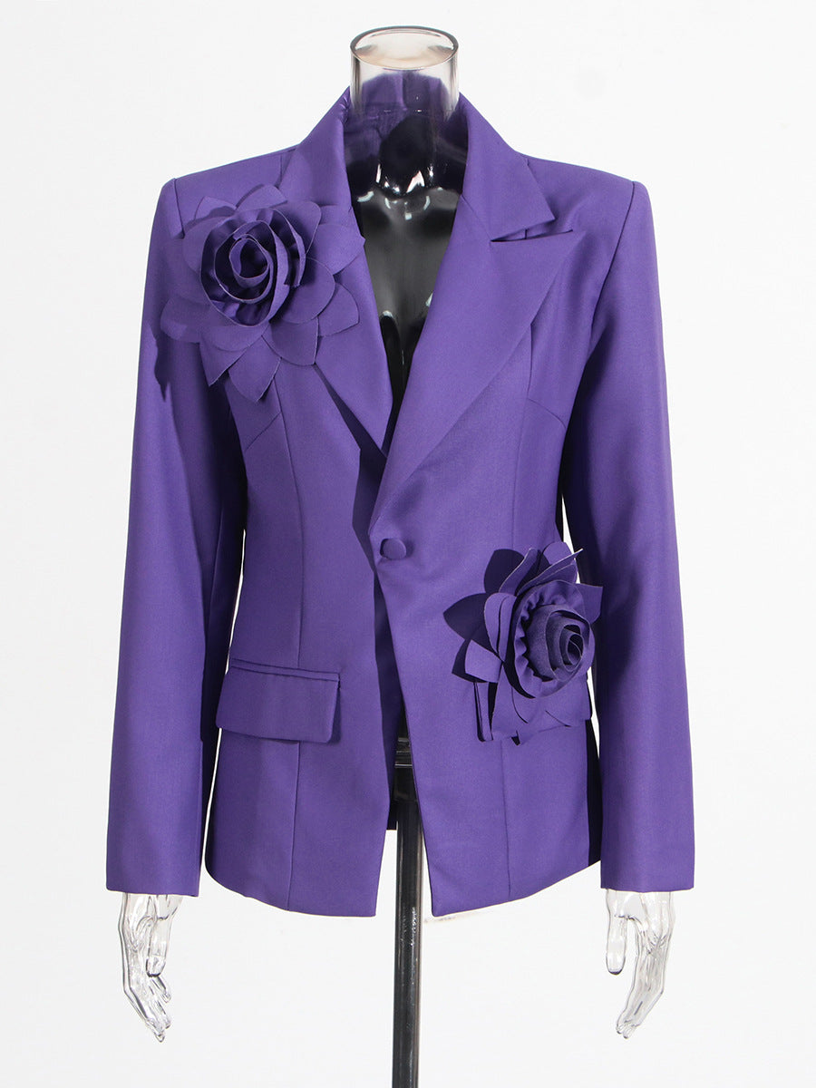Flowering Girl Women Aharon Flower Lapel Cross Blazer