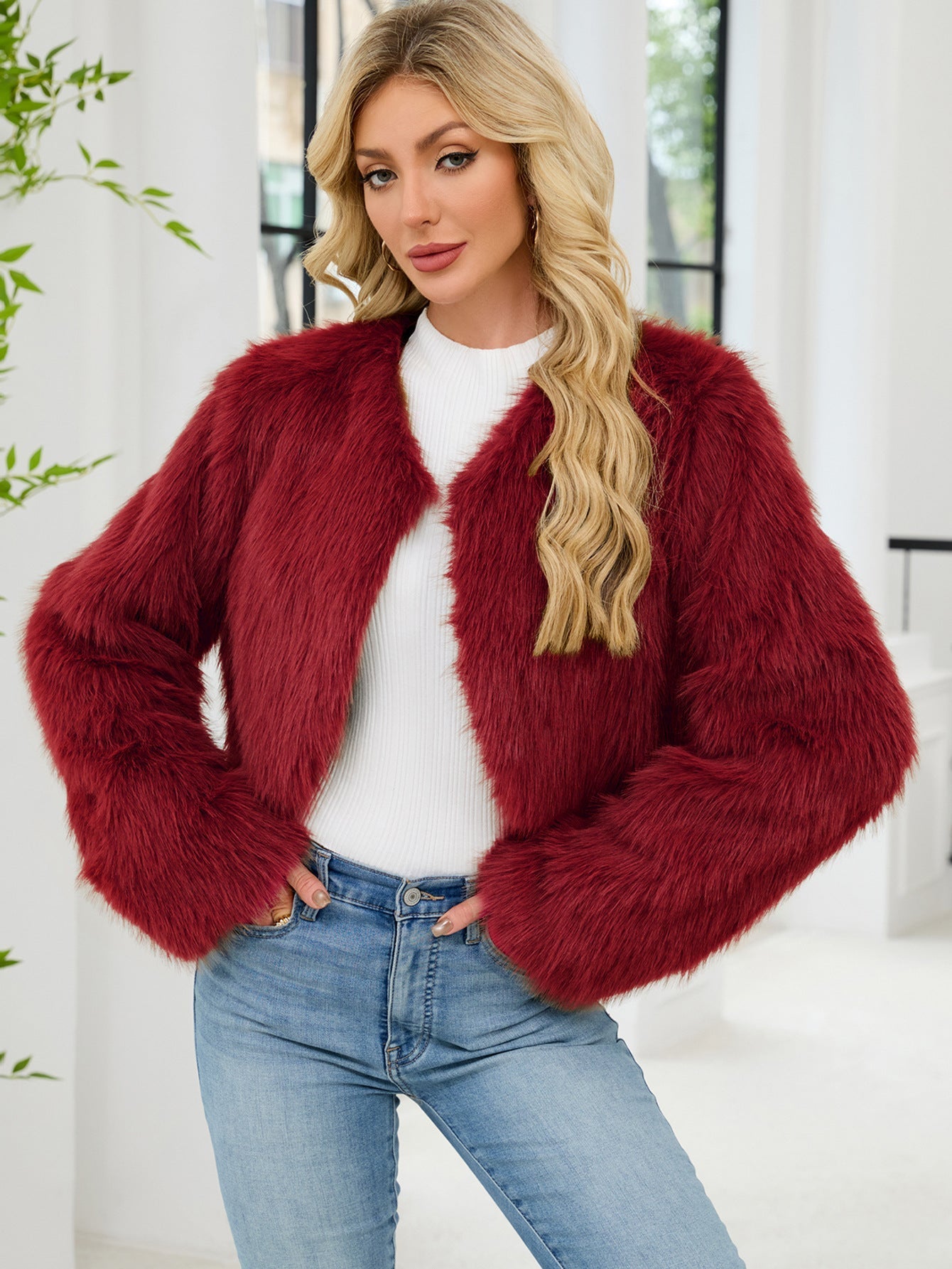 Flowering Girl Women victoria Imitation Fur Top Short Jacket