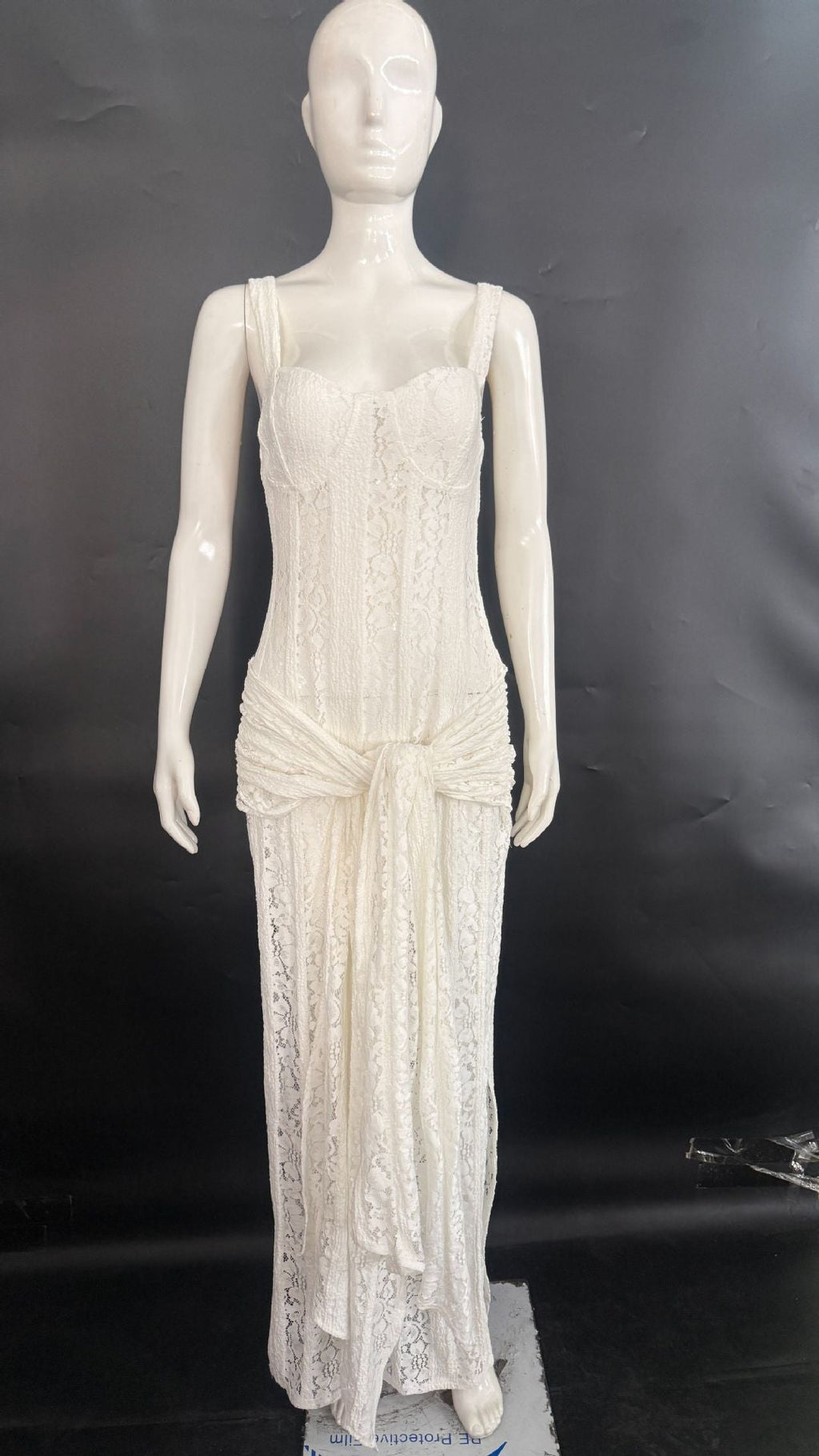 Flowering Girl Women Corset Lace Maxi Dress with Draped Sash