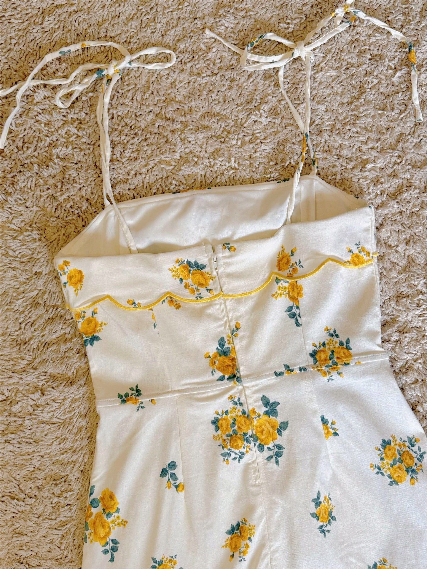 Tie Strap Yellow Floral Split Mini Dress