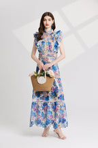 Flowering Girl Women chloe hollow out flower embroidery maxi dress in blue
