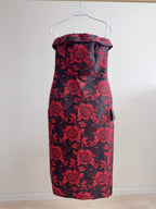 Burgundy Vintage Embossed Flower Wrap Midi Dress