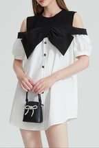 Evelyn Off-Shoulder Contrast Bow Mini Dress