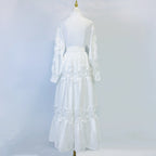 alexandra Splicing Flapped Lace hollow Midi Dress in white