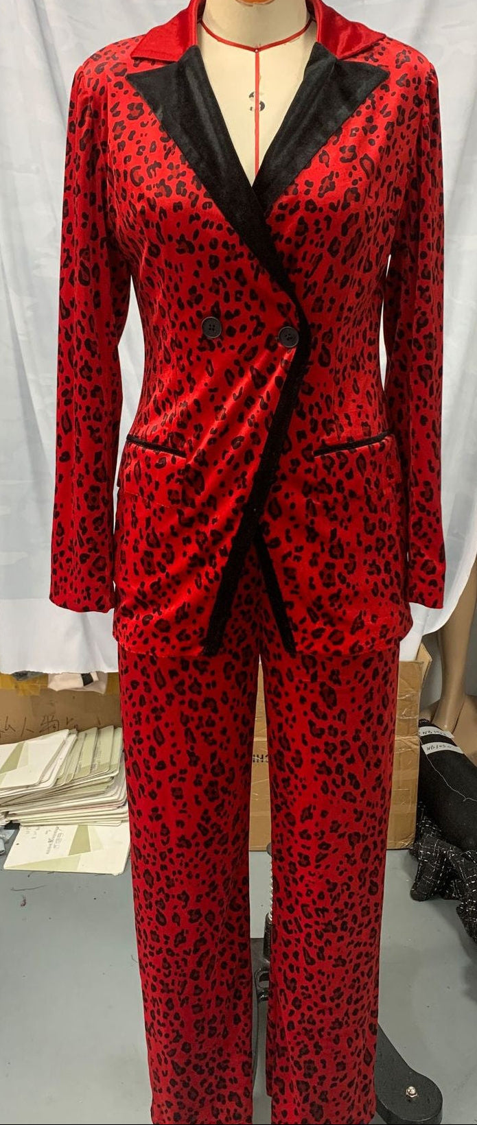 Flowering Girl Women Striking Red Leopard Print Suit