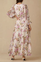 Victoria Multicolor v-Neck Floral Print Puff Sleeve Maxi Dress