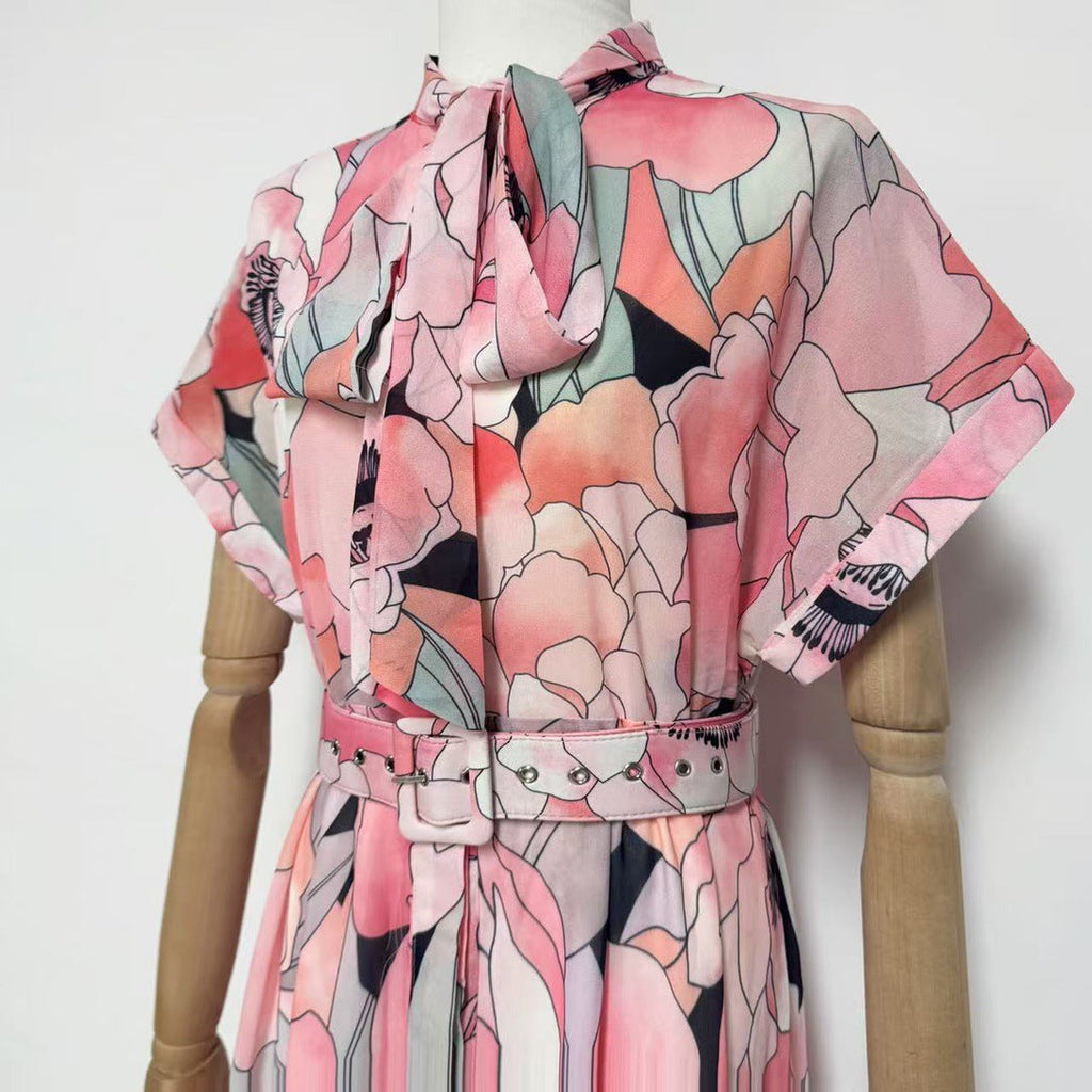 Flowering Girl Women Floral Print Silk Organza Maxi Dress In Pink-Multi