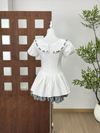Alisa Floral Printed Lace Trim Mini Dress In White