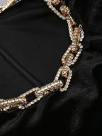Flowering Girl Women velvet crystal embellished maxi dress in black