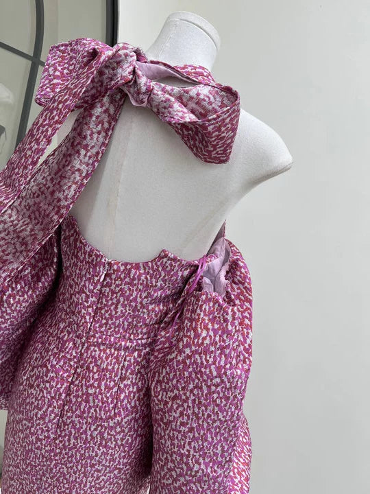 Jacquard Rose Pink Halterneck Mini Dress