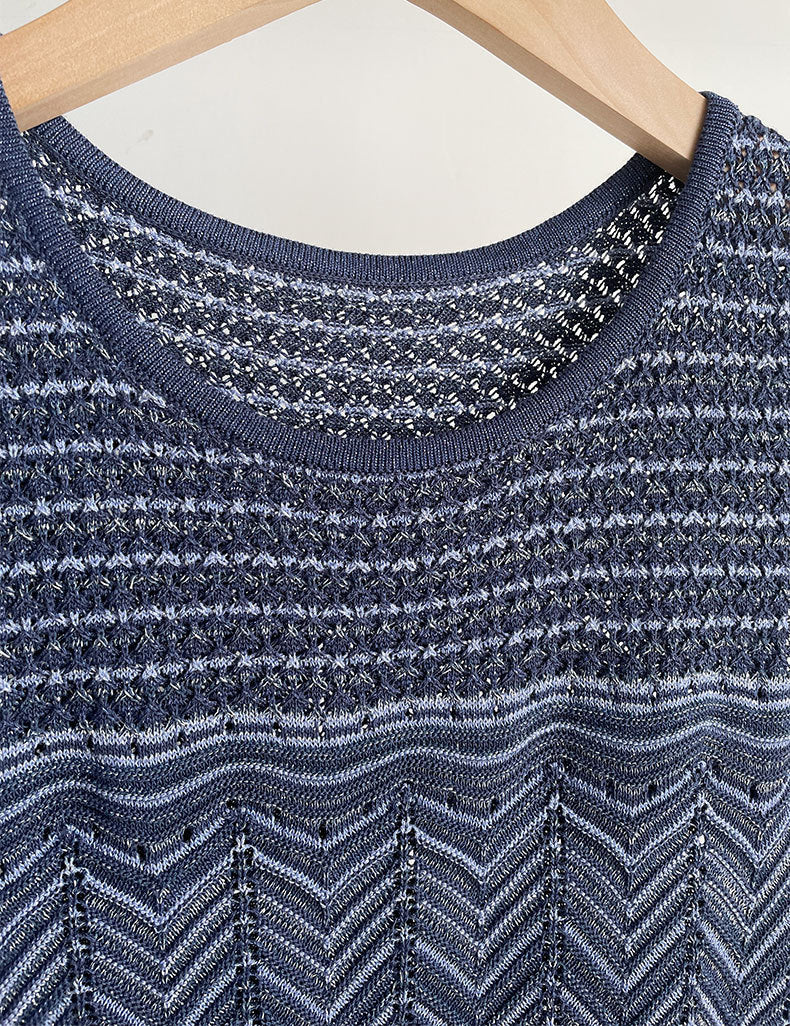 Flowering Girl Women Hollow Striped Sleeveless Knit Midi Dress In Royal Blue