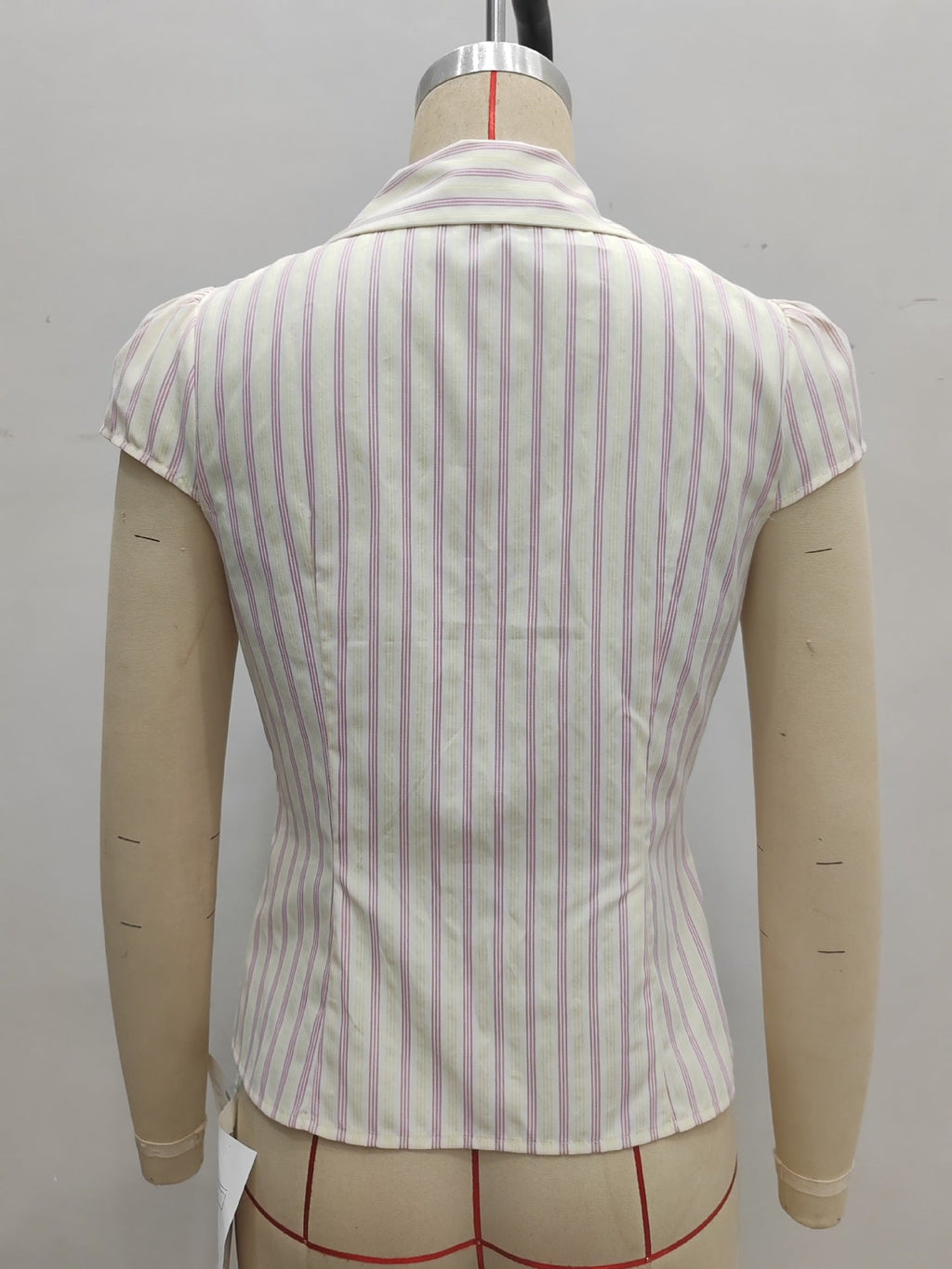 Flowering Girl Women pleated striped buttoned short sleeve shirt