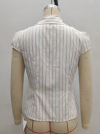 Flowering Girl Women pleated striped buttoned short sleeve shirt