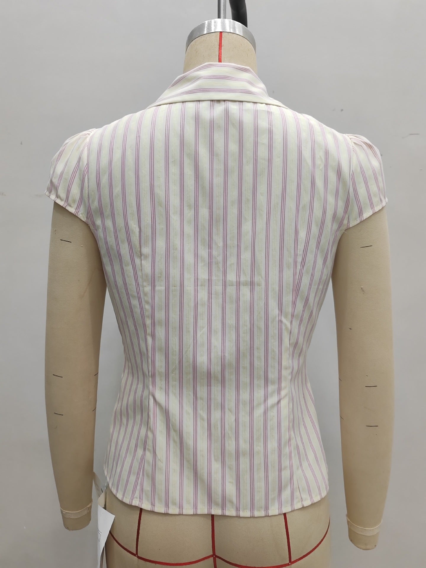 Flowering Girl Women pleated striped buttoned short sleeve shirt