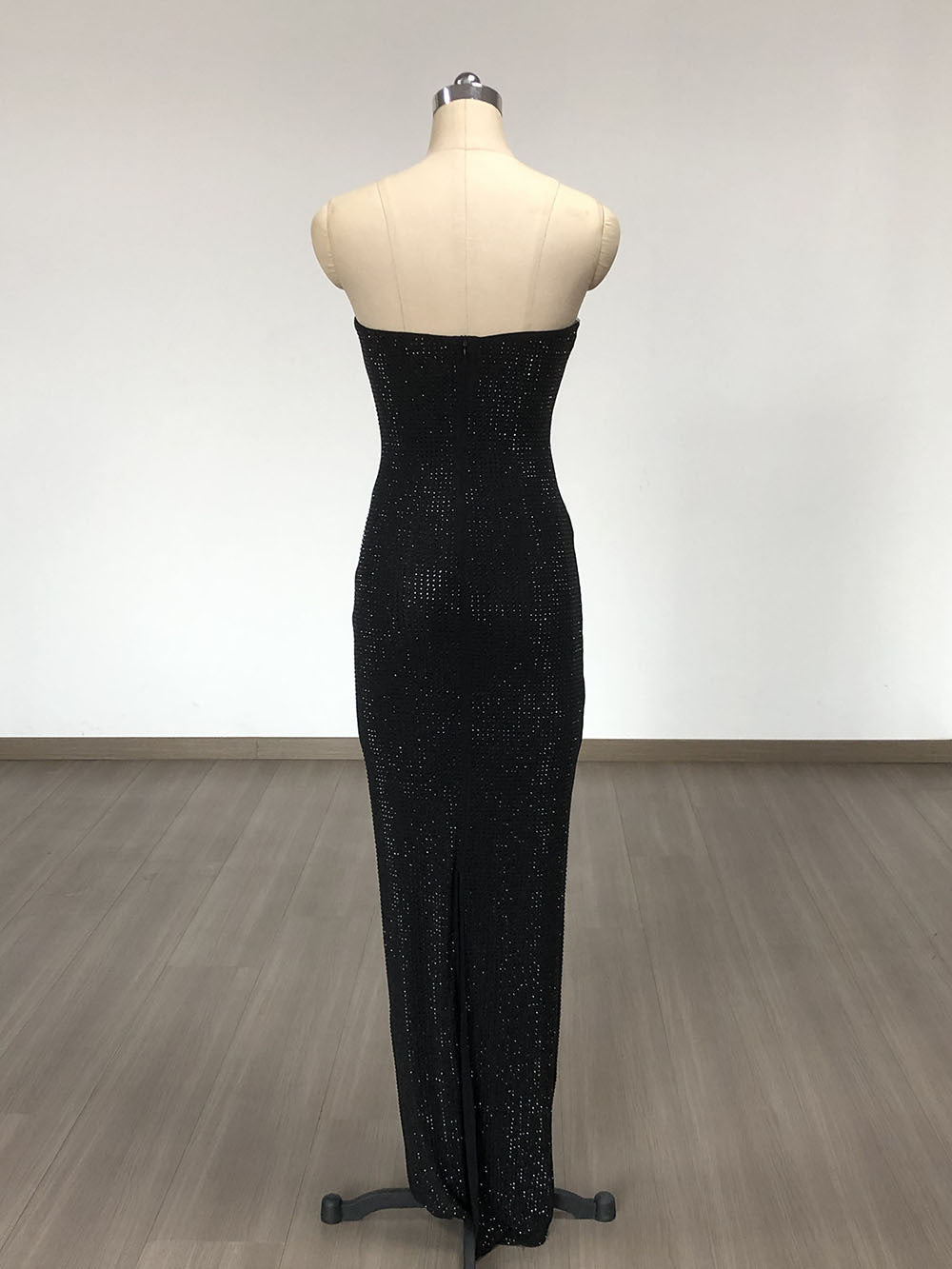 Flowering Girl Women Strapless Rhinestone rose maxi dress in black