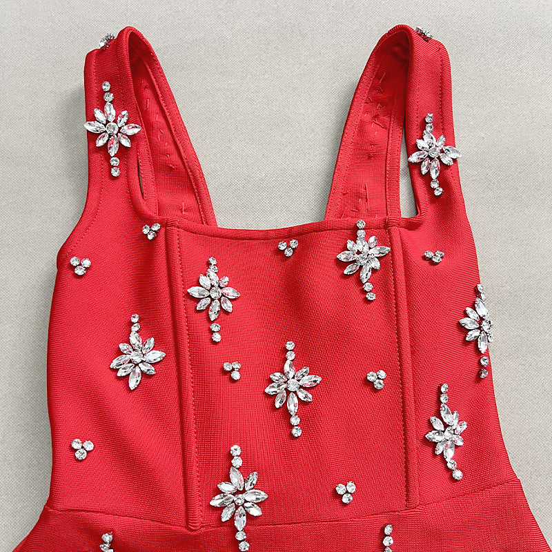 adora Sleeveless Diamond Bow Bandage Mini Dress in red