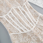 Lace jacquard fishbone bodycon mini dress in white