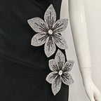 rita black 3D Floral Rhinestone Bodycon Slit Maxi Bandage Dress