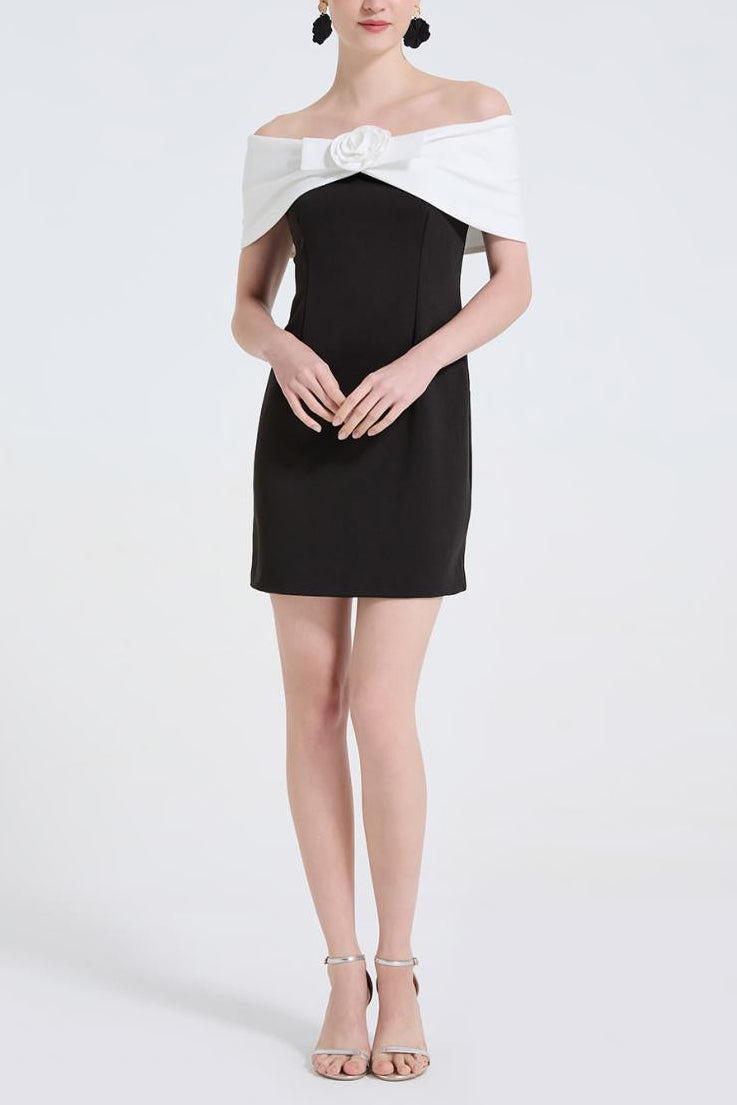 Flowering Girl Women sandra off-shoulder 3d flower mini dress in black
