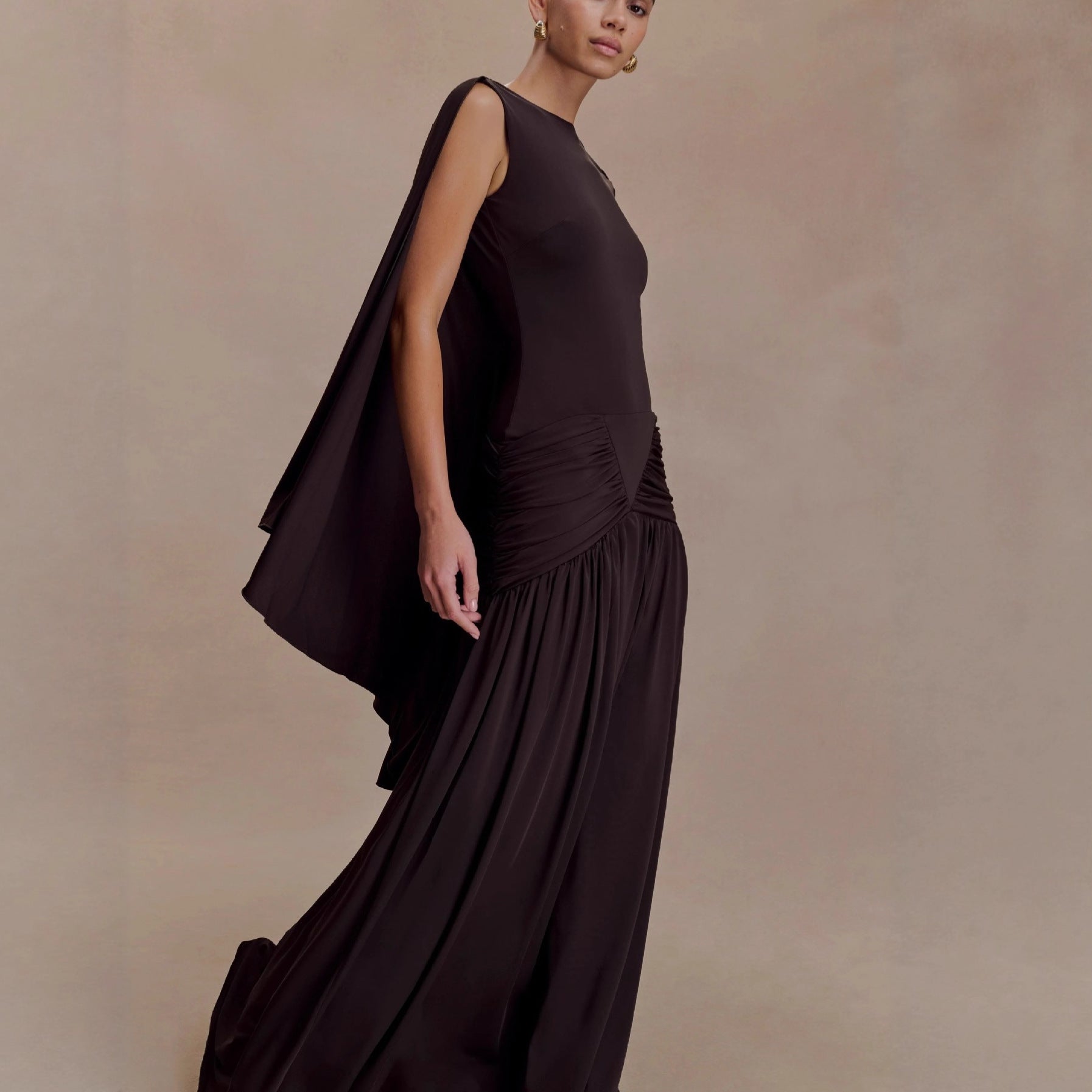 Flowering Girl Women open back cape pleated maxi dress