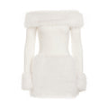 White Strapless Faux Fur Slim Mini Dress