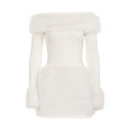 White Strapless Faux Fur Slim Mini Dress