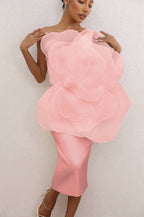 Flowering Girl Women Andrea Mesh Flower One Shoulder Midi Dress In Pink