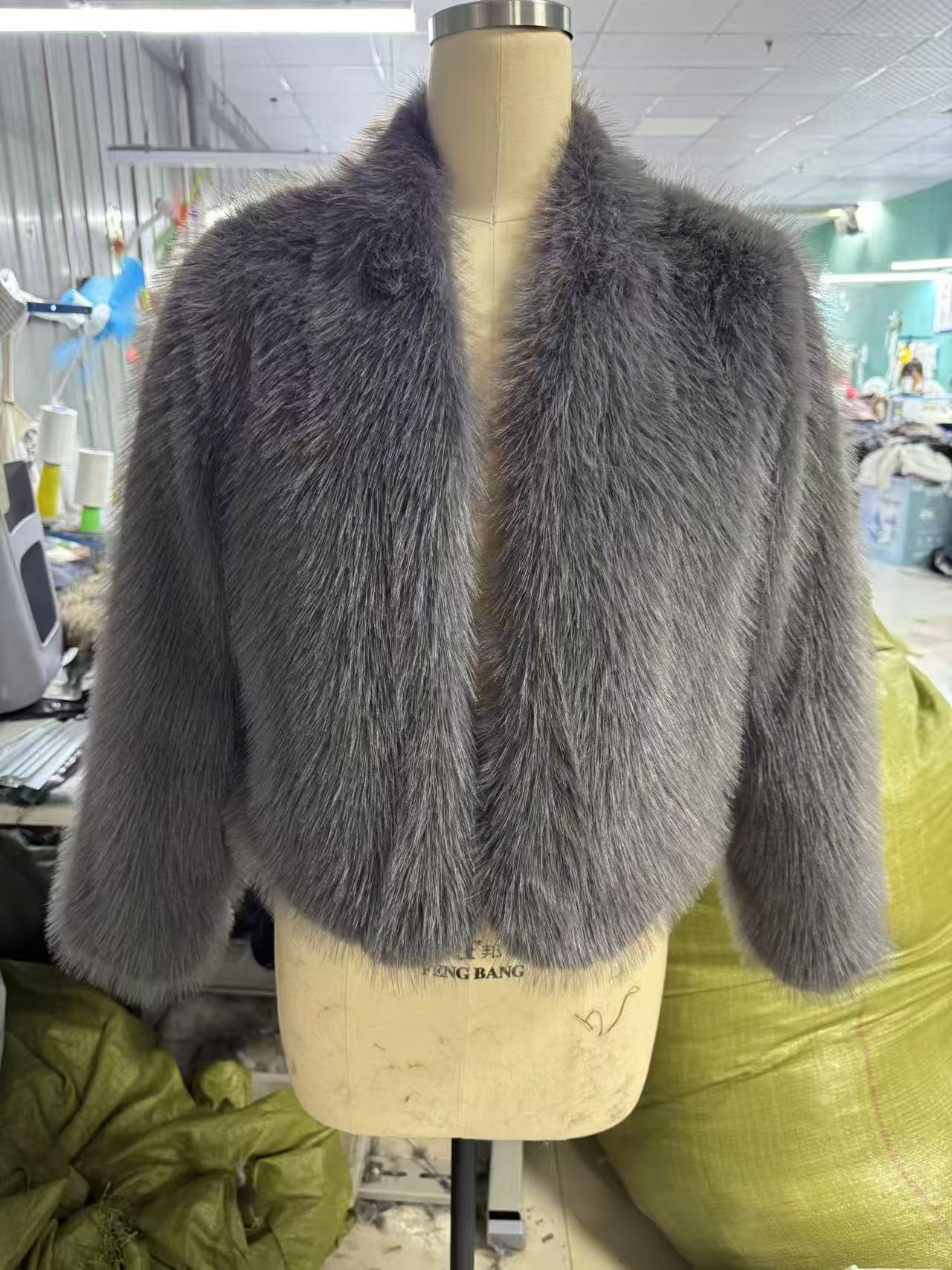Flowering Girl Women Gray Faux Fox Fur Eco Friendly Long Sleeve Jacket
