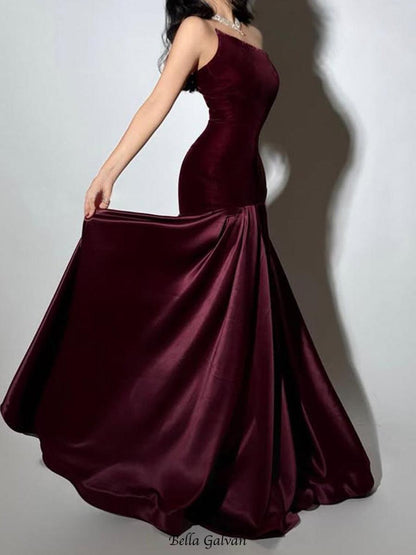tiffany Irregular splicing strapless maxi dress  - burgundy