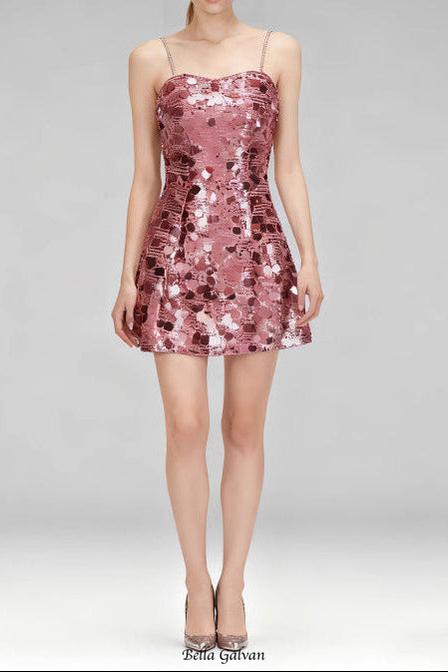 virginia Strappy Sequin Embellished Mini Dress in pink