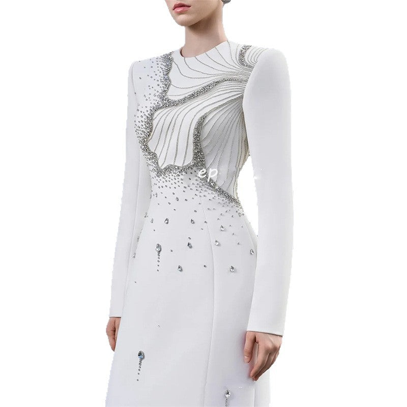 Flowering Girl Women white long sleeve embellished maxi dress